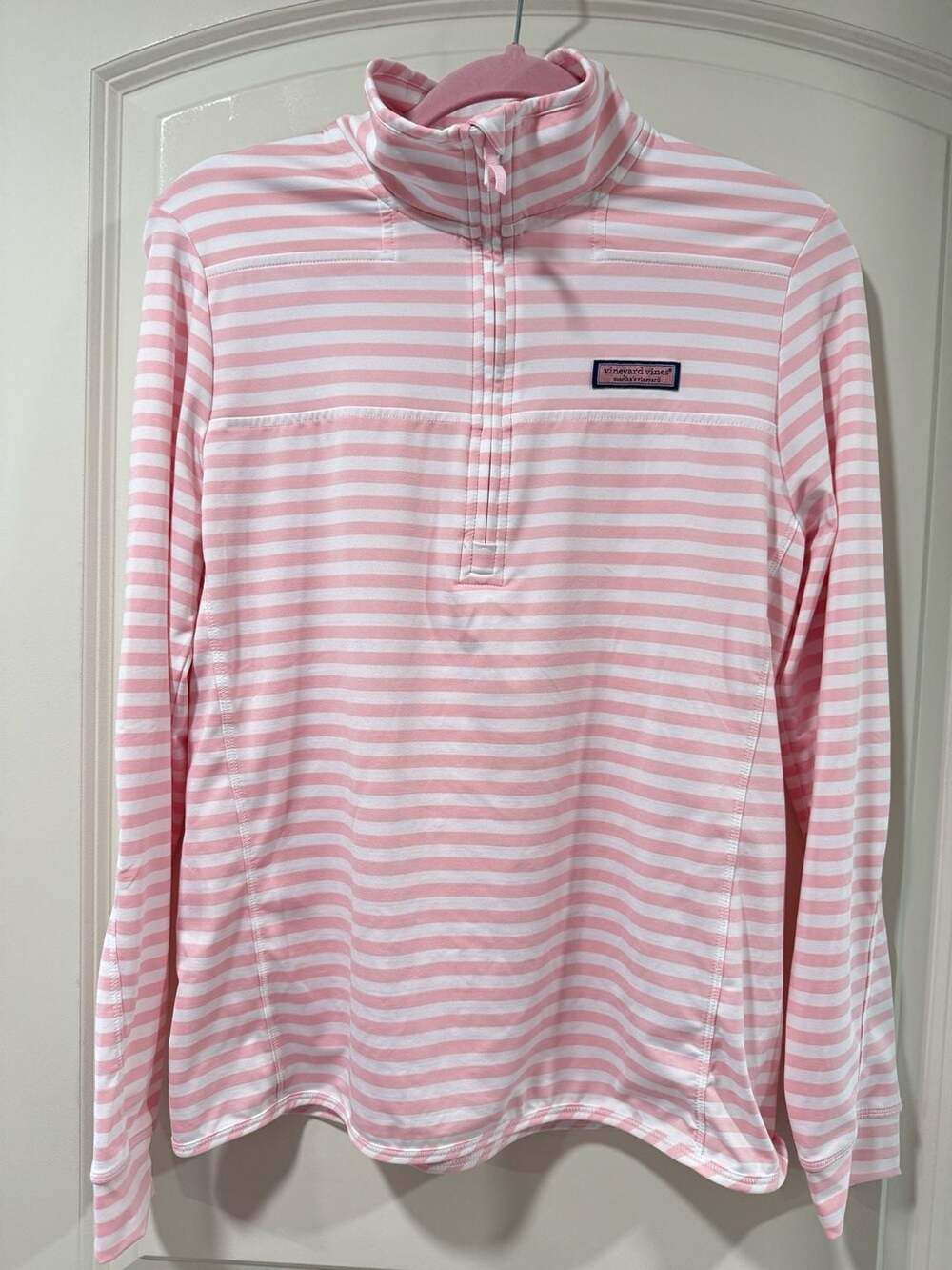 Vineyard Vines Pink White Striped Shep Shirt Quarter Zip Preppy Coastal S - Picture 1 of 9
